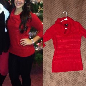 Red Scarf Neck Sweater